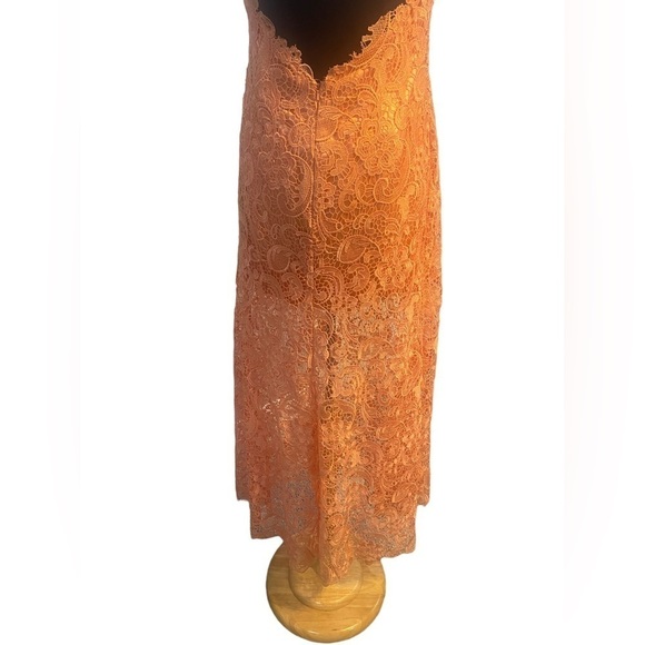 Maggie Sorttero -Flirt Halter Coral Pink Lace Dress w/ Mini Dress Slip-size 14 - Picture 4 of 7